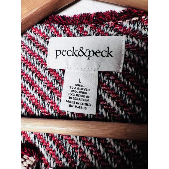 NEW Peck & Peck Wool Blend Tapestry Sweater Cardigan Sz L Tassel Hook Close Boho - Picture 7 of 14